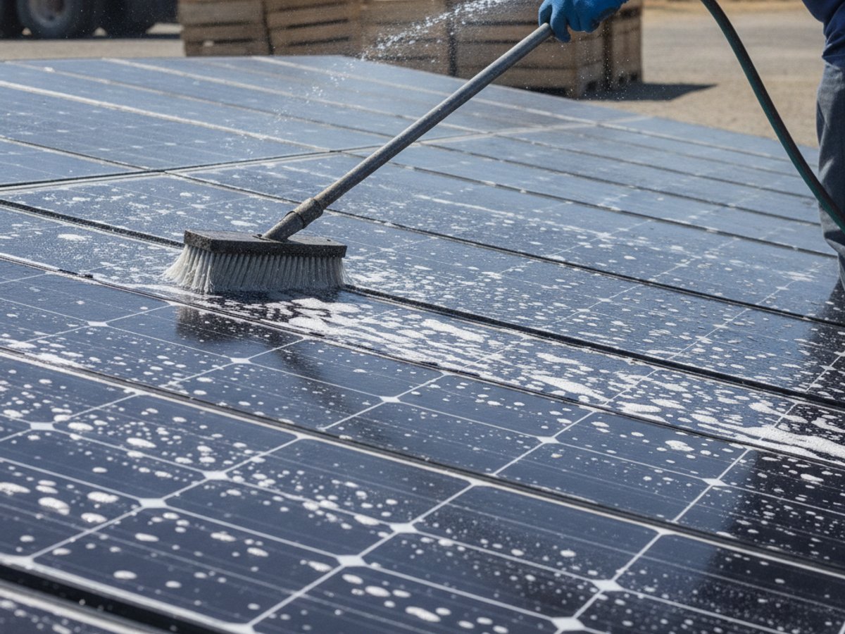 Solar panel cleaning detail in Reedley, CA