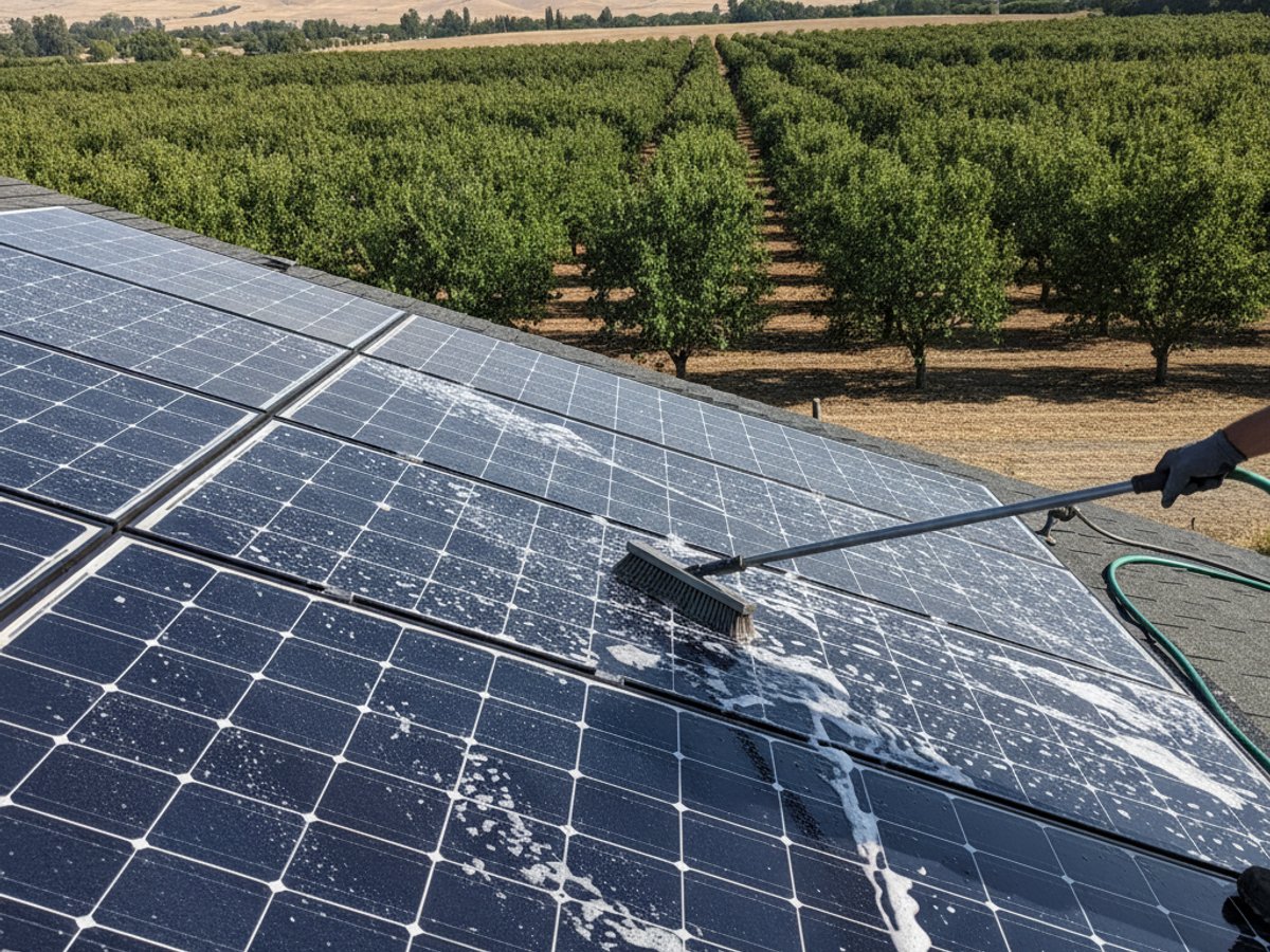 Solar panel cleaning detail in Sanger, CA